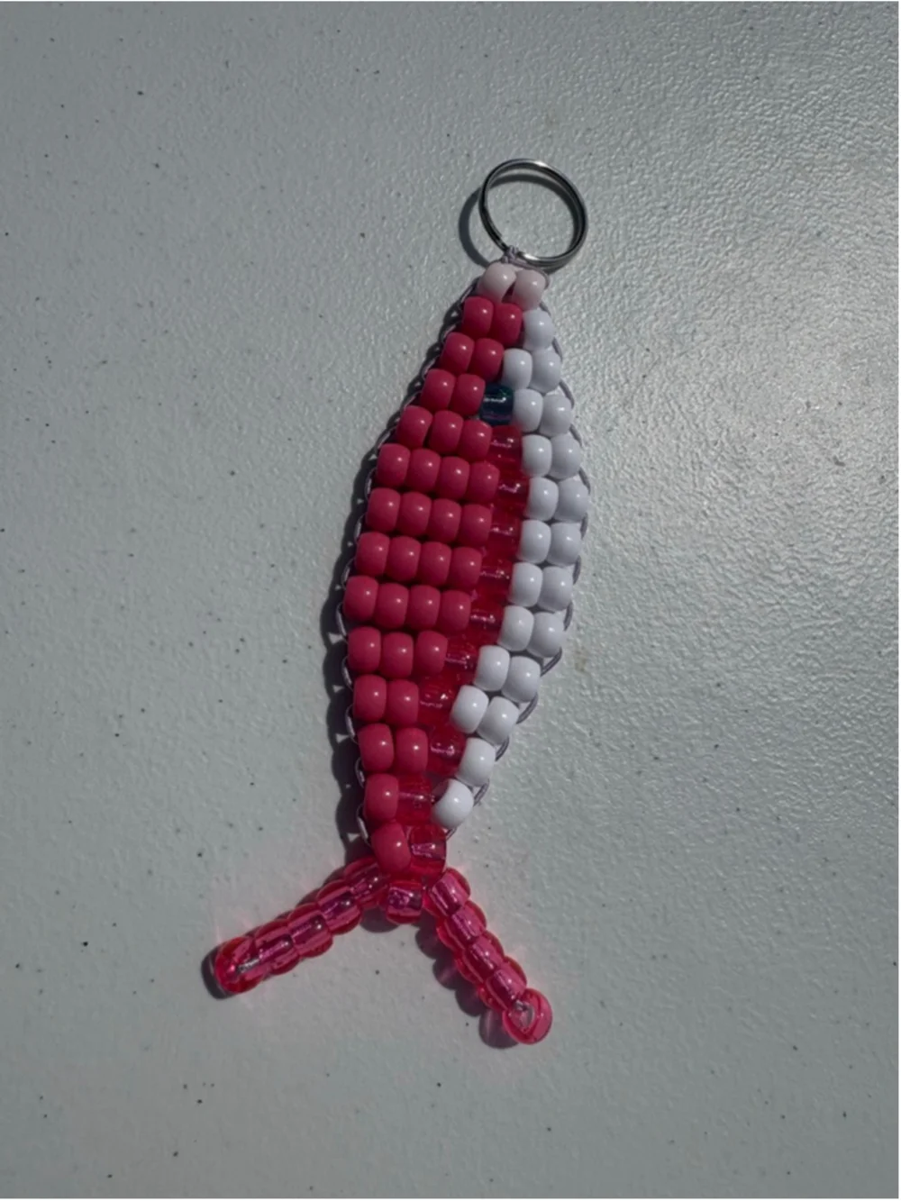 Pony Bead Fish Keychain One Size Pink White